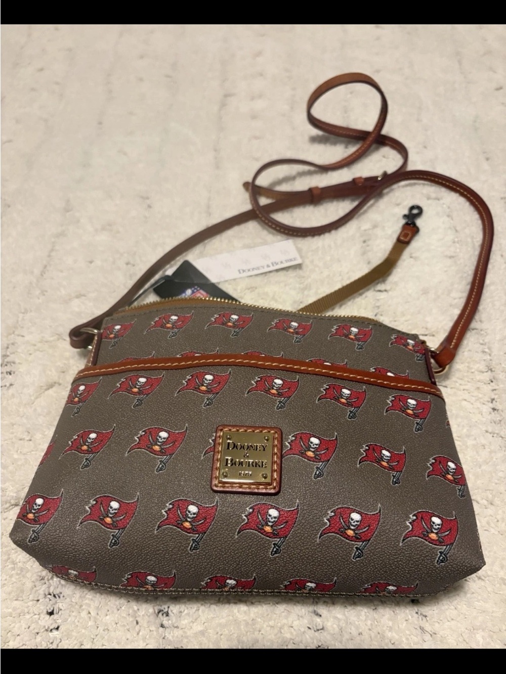 Dooney & Bourke Brown Crossbody with Red Team Flag Print